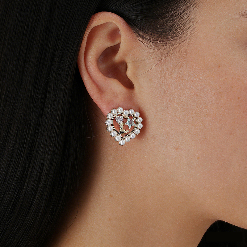Gold-Tone Shell Pearl Heart Star & Shoe Stud Earrings