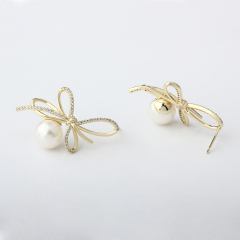 Gold-Tone Bow & Shell Pearl with CZ Stud Earrings