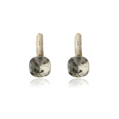 Gold-Tone Gray Crystal Cushion Cut & CZ Drop Earrings