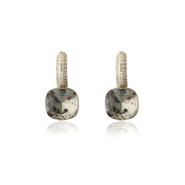 Gold-Tone Gray Crystal Cushion Cut & CZ Drop Earrings
