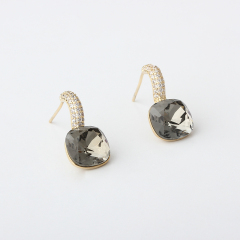 Gold-Tone Gray Crystal Cushion Cut & CZ Drop Earrings
