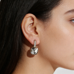 Gold-Tone Gray Crystal Cushion Cut & CZ Drop Earrings