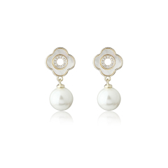 Gold-Tone Clover Shell & Shell Pearl Drop Earrings
