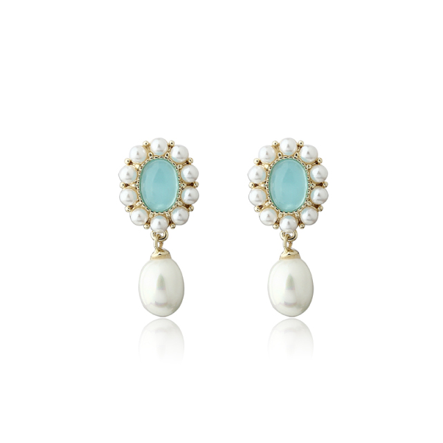 Gold-Tone Blue Gem & Shell Pearl Earrings