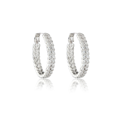 Silver-Tone Wheat Leaf & Pave CZ Hoop Earrings