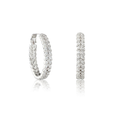 Silver-Tone Wheat Leaf & Pave CZ Hoop Earrings