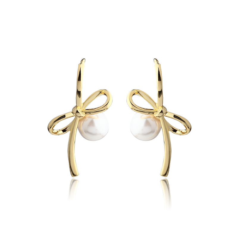 Gold-Tone Bow & Shell Pearl Hoop Earrings