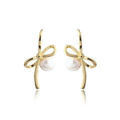 Gold-Tone Bow & Shell Pearl Hoop Earrings
