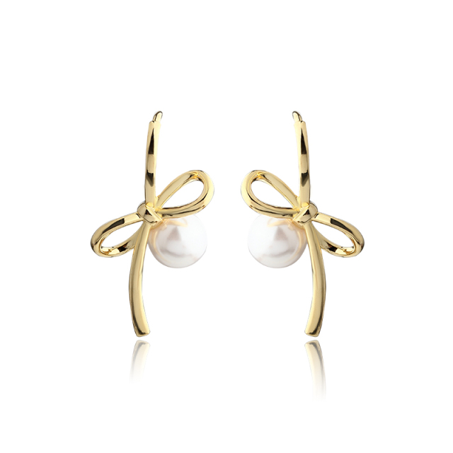 Gold-Tone Bow & Shell Pearl Hoop Earrings