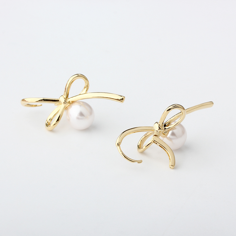 Gold-Tone Bow & Shell Pearl Hoop Earrings