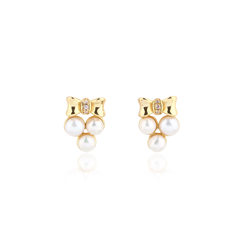 925 Sterling Silver Bow Pearl Earrings Studs