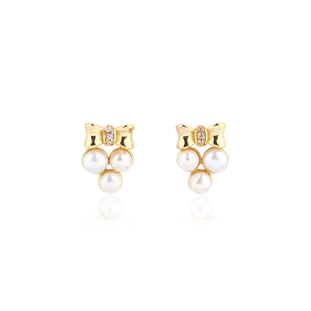 925 Sterling Silver Bow Pearl Earrings Studs