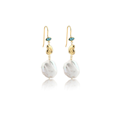 925 Sterling Silver Snail and Marquise CZ Baroque Pearl Hook Eearrings