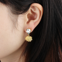 925 Sterling Silver Square Crystal Shell Earrings