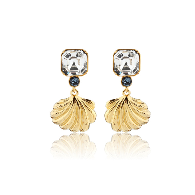 925 Sterling Silver Square Crystal Shell Earrings