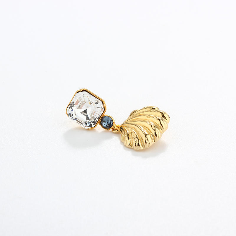 925 Sterling Silver Square Crystal Shell Earrings