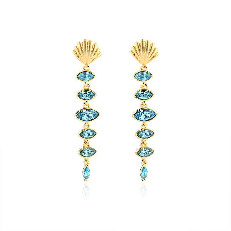 925 Sterling Silver Shell Earring Studs With Crystals
