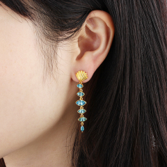 925 Sterling Silver Shell Earring Studs With Crystals