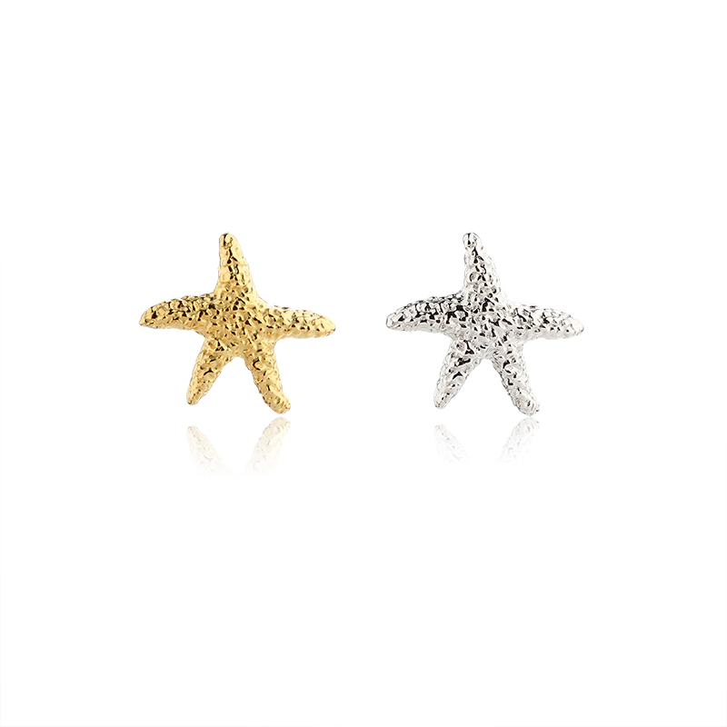 925 Sterling Silver Hammered Ocean Starfish Earrings Studs