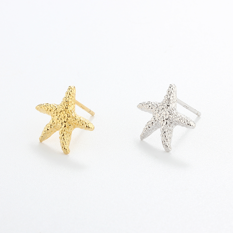 925 Sterling Silver Hammered Ocean Starfish Earrings Studs