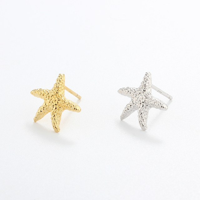 925 Sterling Silver Hammered Ocean Starfish Earrings Studs