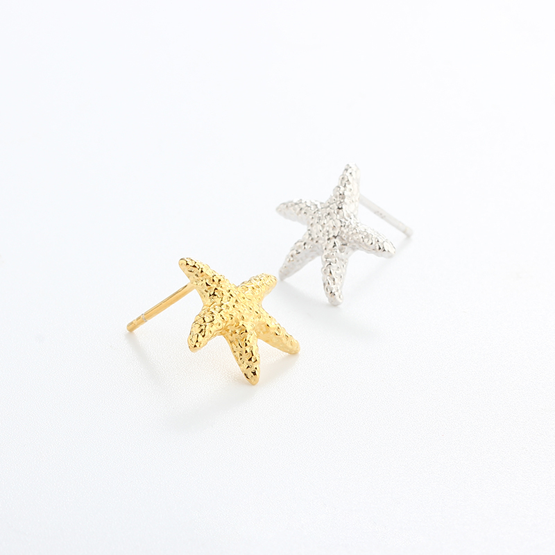 925 Sterling Silver Hammered Ocean Starfish Earrings Studs