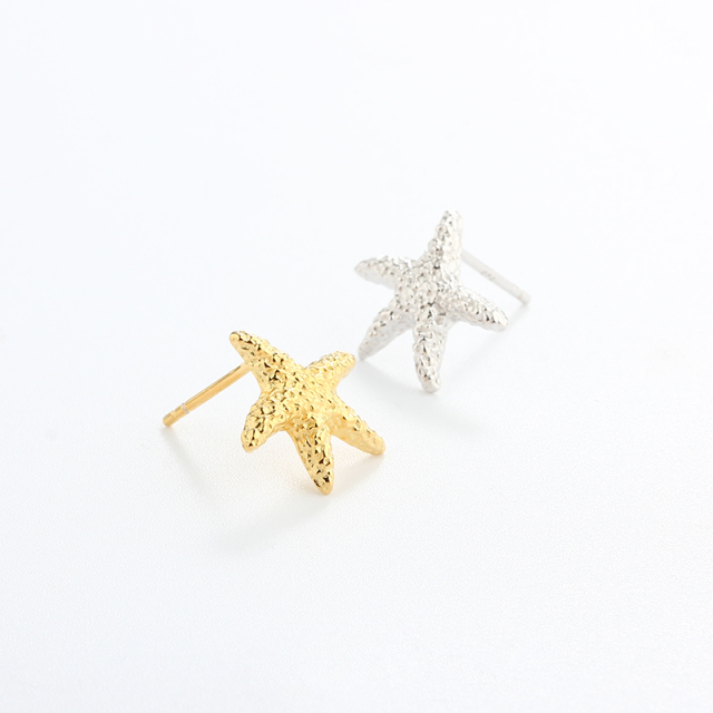 925 Sterling Silver Hammered Ocean Starfish Earrings Studs