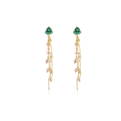 925 Sterling Silver Emerald CZ and Rose Pearl Tassel Earrrings