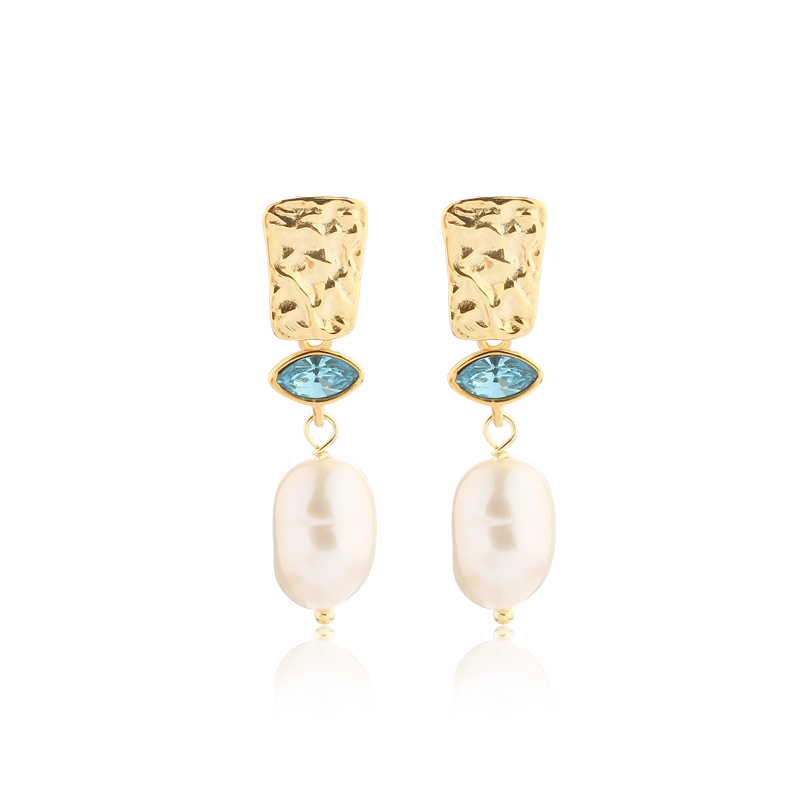 925 Sterling Silver Baroque Pearl and Crystal Earrings Studs