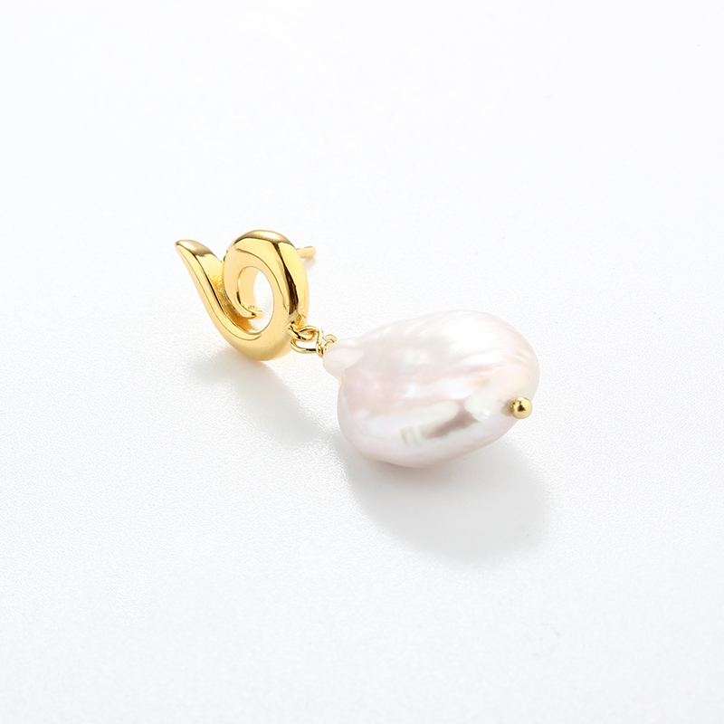 925 Sterling Silver Coin Baroque Pearl Earrings Studs