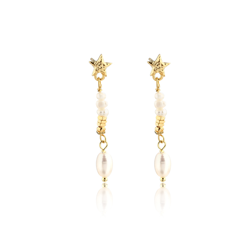 925 Sterling Silver Star and Pearl Earrings Studs
