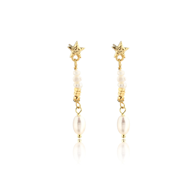 925 Sterling Silver Star and Pearl Earrings Studs