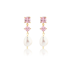 925 Sterling Silver Pink CZ Baroque Pearl Earrings Studs