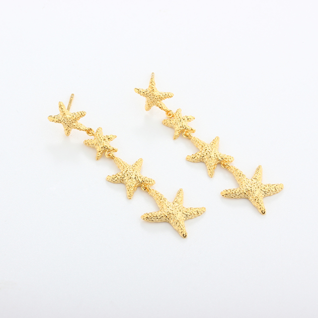 925 Sterling Silver Hammered Ocean Starfish Earrings Studs