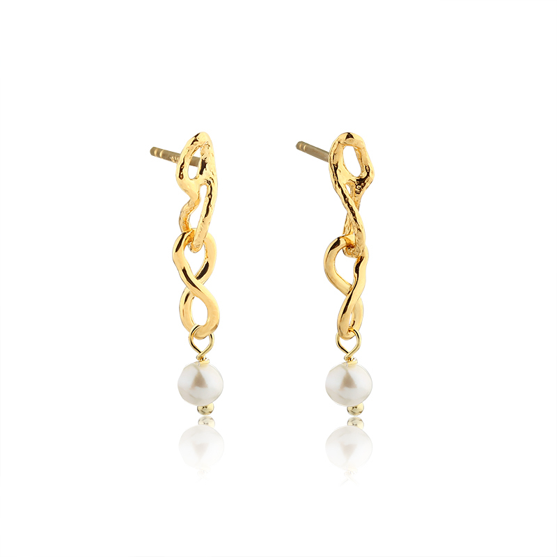 925 Sterling Silver Hammered Hollow Pearl Earrings Studs