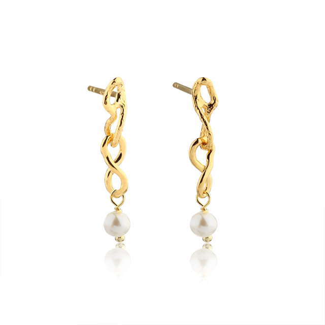 925 Sterling Silver Hammered Hollow Pearl Earrings Studs