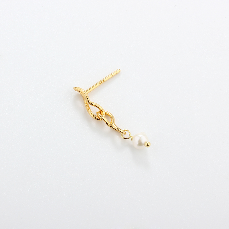 925 Sterling Silver Hammered Hollow Pearl Earrings Studs