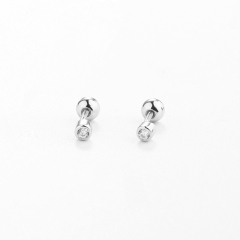 925 Sterling Silver Round Shape CZ Earring Piercing
