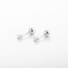 925 Sterling Silver Round Shape CZ Earring Piercing