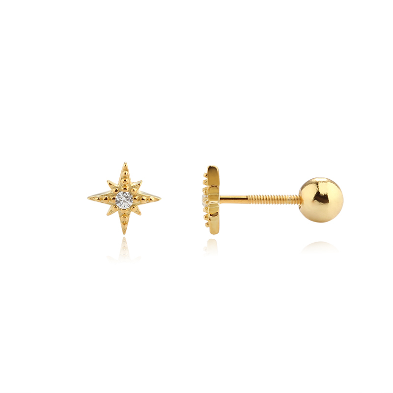 925 Sterling Silver Meteor Star CZ Earring Piercing