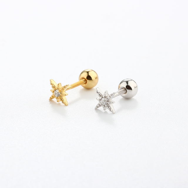 925 Sterling Silver Meteor Star CZ Earring Piercing