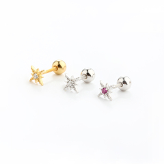 925 Sterling Silver Meteor Star CZ Earring Piercing