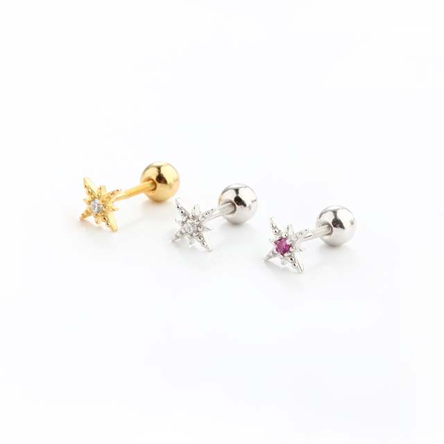 925 Sterling Silver Meteor Star CZ Earring Piercing