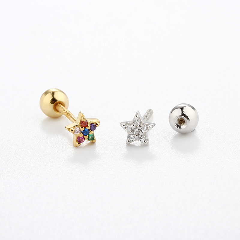 925 Sterling Silver Star CZ Earring Piercing