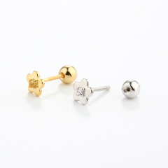 925 Sterling Silver CZ Flower Earring Piercing