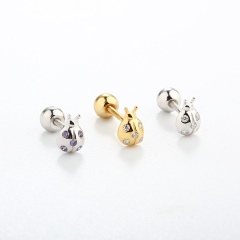 925 Sterling Silver CZ Beetle Earring Piercing