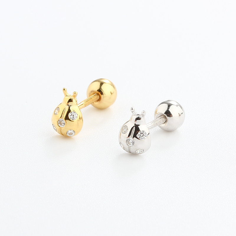 925 Sterling Silver CZ Beetle Earring Piercing