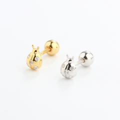 925 Sterling Silver CZ Beetle Earring Piercing