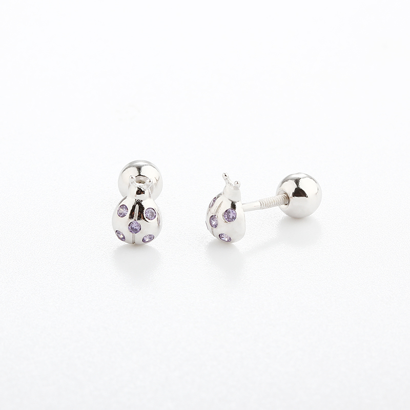 925 Sterling Silver CZ Beetle Earring Piercing
