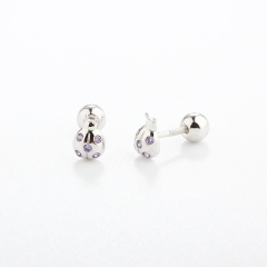 925 Sterling Silver CZ Beetle Earring Piercing